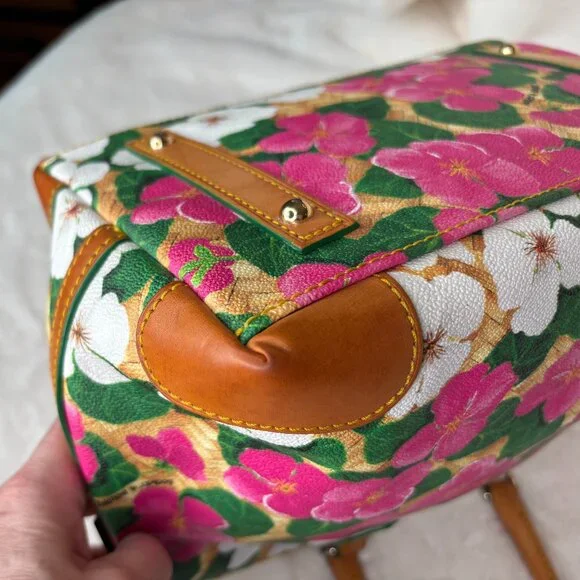 Dooney & Bourke Pink & White Pansy Flower Design With Basketweave Satchel - Picture 8 of 16